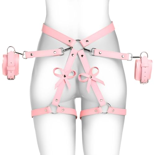 STRICT Bondage Harness with Bows for Women Men & BDSM Couples Vegan Leather Restraints for Subs - XL 2XL Pink.
