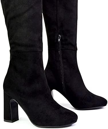 ESSEX GLAM Womens Knee High Boots Ladies Black Faux Suede Mid High Block Heeled Smart Long Shoes Size 5 B(M) US | Image 3