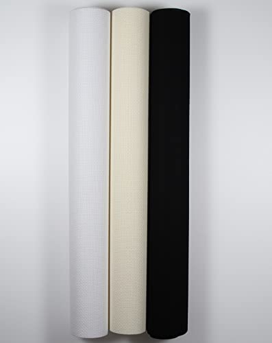Image of KCS 3 pc of 15 inch x 18 inch Counted Cross Stitch Cotton Aida Cloth Needlework Rolled Fabric Box,14CT,White+Cream+Black