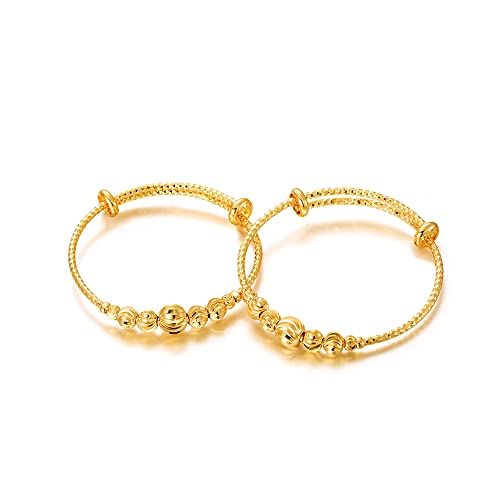 Image of Ethlyn 2Pcs /Lot Kids Jewelry Gold Plated Adjustable Beads Bracelet Bangle Birthday Christmas Gifts for Girls 4years old