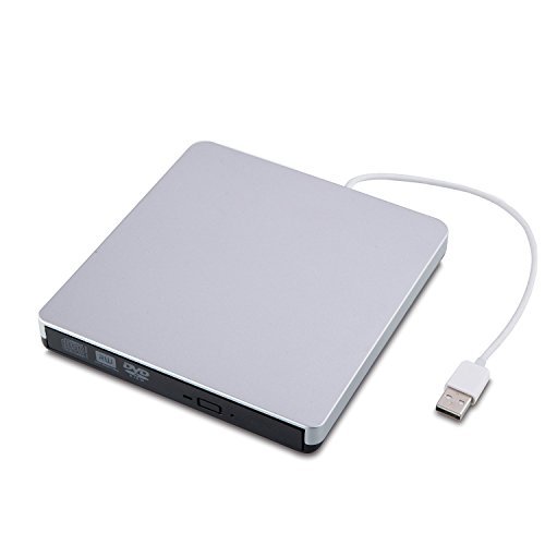 SZYIKUER USB 3.0 Portable External DVD/CD-RW Drive with Built-in USB Cable - Silver