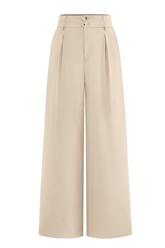 Image of CFLONGE Women Wide Leg Dress Pants High Waist Work Trousers Button Pleated Slacks Palazzo Pants Business Casual Outfits