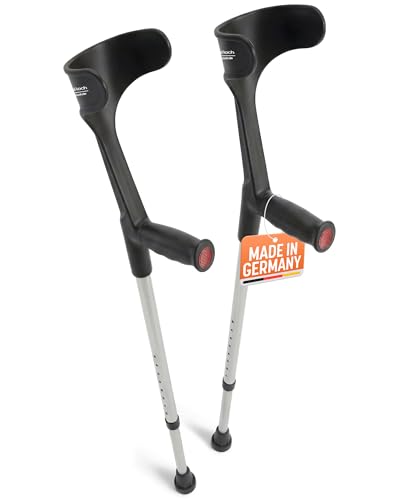 Dr. Paul Koch Krücken Paar Schwarz - Gehhilfe Aus Aluminium Mit Kunststoffgriffen - Belastung Bis zu 120kg - Verstellbar Mit Praktischem Druckknopf - 540g pro Krücke