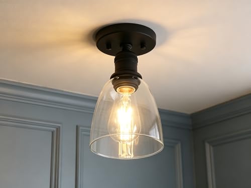 Image of Yosoan Lighting Loft Bar Ceiling Pendant Light Fitting for Kitchen Island Living Room Bedroom Dining Room Bathroom, Clear Glass Shade (Black)