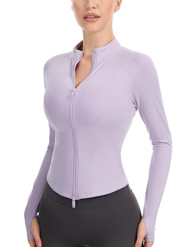 Nyvalle Women's Workout Jacket Lightweight Full Zip Running Track Jacket Slim Fit Athletic Tops with Thumb Holes