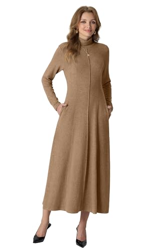 GRECERELLE Women's 2025 Fall Winter Casual Mock Neck Long Sleeve Flared Maxi Sweater Dress with Pockets (XS - 3XL)