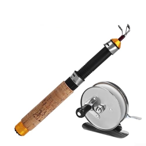 Ice Fishing Rod and Reel for Combo, 60cm 80cm 100cm Carbon Fiber Woodgrain Rod with Red Ice Reel, Compact Portable Ice Fishing Kit（C-60cm Fishing Rod） Ice Fishing Rod Set