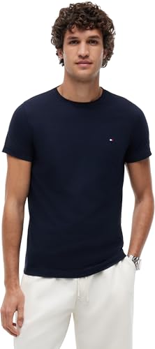 Tommy Hilfiger Herren T-Shirt Kurzarm Core Stretch Slim Fit, Blau (Desert Sky), M