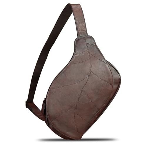 Image of IVTG Genuine Leather Sling Bag for Women Vintage Real Leather Sling Backpack Fashion Shoulder Crossbody Bags Chest Bags (Coffee)