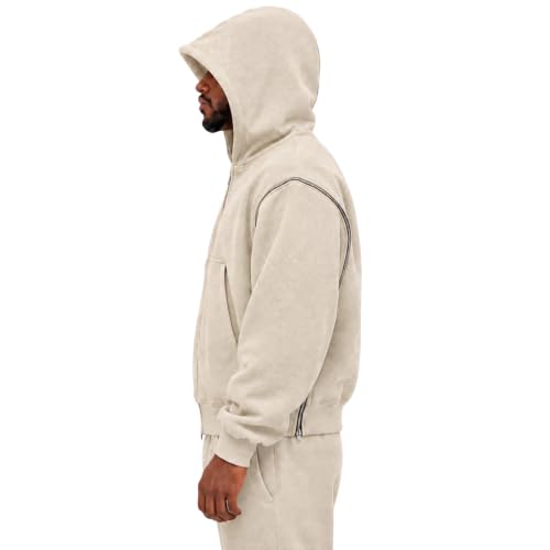 Mens Waffle Zip Up Hoodies Interchangeable Zipups Loose Pullover Sweatshirt - image 4