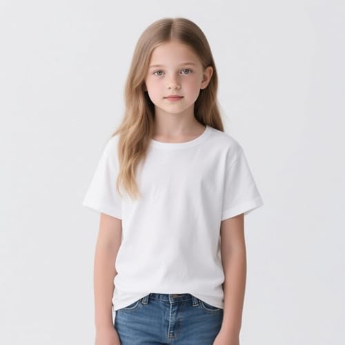 5-12 Years Girls Dropped Shoulders Sleeve T Shirts Kids Summer Crewneck Tees2