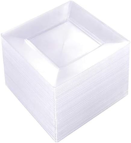 WDF 100PCS Clear Plastic Plates-6inch Square Disposable Plates- Small Appetizer Plates-Premium Clear Dessert/Salad Plates Perfect for Wedding & Parties