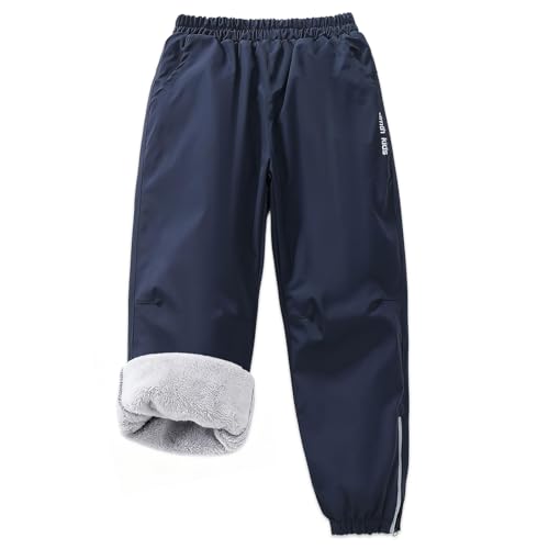 Exemaba Kids Waterproof Trousers Fleece Lining Girls & Boys Winter Warm Snow Pants for for Walking, Travelling, Hiking(Navy,150/9-10 Years)