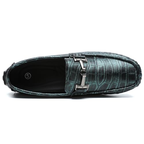 Men's Driving Loafers Casual Penny Loafers Metallic Leather Crocodile Pattern Slip-On Moccasins with Metal Buckle Soft Work Boat Shoes4