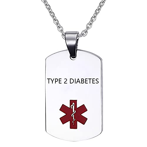 Collier d'identification médicale diabète de type 2 pour homme et femme