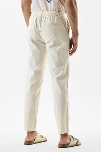 Image of SNITCH Men Casual Trousers | Slim Fit Mid Rise Textured Design | Cotton Linen Blend & Breathable Fabric for Summer & Street Wear