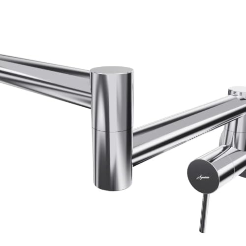 Image of Aquieen Wall Mounted Pot Filler Kitchen Faucet | Premium Brass Construction | Dual Valve Double Joint Swing Arm | 360 Rotating Folding Tap | Leak-Proof Ceramic Cartridge | Chrome