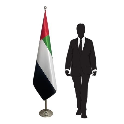 Drapeau Émirats Arabes Unis avec mât inox élégant et pied argenté