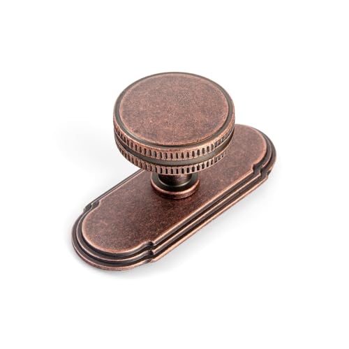 Goo-Ki 6 Pack Cabinet Knobs Antique Copper Drawer Knobs with Backplate Zinc Alloy Kitchen Hardware - Single Hole/Screw Bar Cabinet Pulls Dresser Handles with Spacer
