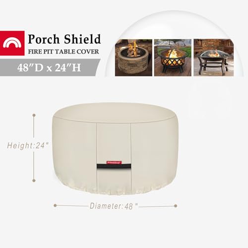 Porch Shield Fire Pit Cover - Waterproof 600D Heavy Duty Fade Resistant Round Patio Fire Bowl Cover Beige - 48 inch by Porch Shield - Image 2