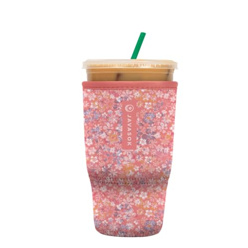 Sok It JavaSok Iced Coffee & Cold Soda Insulated Neoprene Cup Sleeve (Blushing Blooms, Large: 30-32oz)