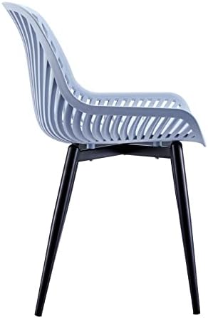 Hallowood Furniture Stoker Modern Style Dining Chairs - Set of 2 Dining Chair Grey Plastic Seat with Sturdy Black Metal Legs - Chairs for Dining Room, Kitchen, Office, Pub, & Restaurant