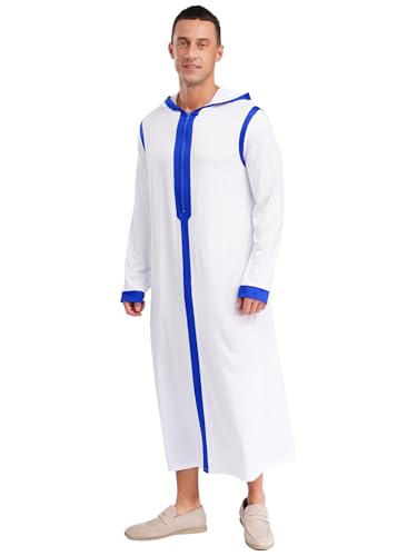 TiaoBug Mens Islamic Muslim Long Sleeve Printed Layer Hoodie Robe Loose Fit Thobe for Daily Party Use4