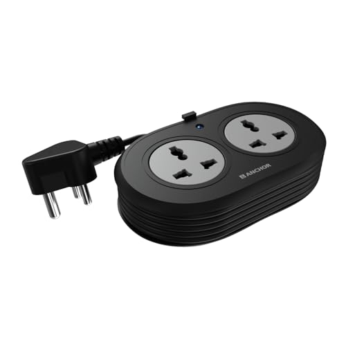 Image of Anchor by Panasonic 2 Universal Socket Extension Board, 6A Spike Guard with 1.2-Meter Heavy Duty Cord for Home and Office Usage, 2 Way Power Strip with LED Indicator, Matt Finish