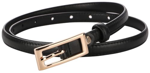 ALAIX Women's Skinny Leather Belts with Gold Buckle Thin Waist Belt for Jeans Dress Adjustable Black and Gold Belts for Women3