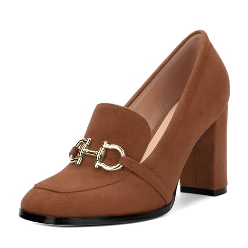 Women's Square Toe High Heeled Loafers, Fashion Chunky Heel Pumps for Women, Casual Party Work Shoes