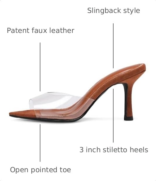 Image of Riekhany High Heel Mules for Women Slip On Open Pointed Toe Classy Patent Leather Stiletto Pumps Formal Slingback Mule Sandals Dress Walking Shoes