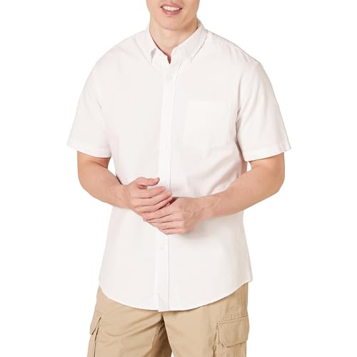 Amazon Essentials Men's Regular-Fit Short-Sleeve Oxford Dress Shirt, White, Large