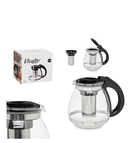 Tetera Vidrio Grande - Para preparar Té de Hojas, Hierbas, Frutas, Infusiones calientes o frías | Estuche de Filtro de Acero Inox - Cristal Resistente al Calor (L - 1,5 l)