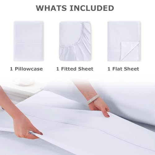 Homilay Twin Size Bed Sheet Set - 3 Piece Soft Microfiber Sheets with Deep Pockets, Cooling Technology, and Wrinkle-Free Pillowcase. Hotel-Quality, Durable Bedding, Brilliant White by Homilay - Used condition - Image 6