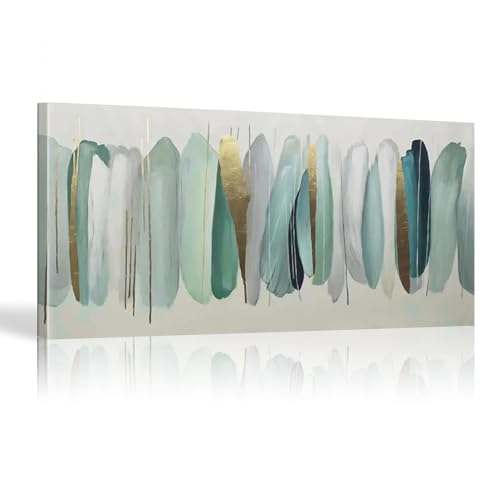 18meng Art Quadro da parete XXL verde piuma, 140 x 80 cm, 1 pezzo, decorazione da parete, grande da parete, stampa artistica, immagine panoramica, XXL, soggiorno, camera da letto, tela di design, da