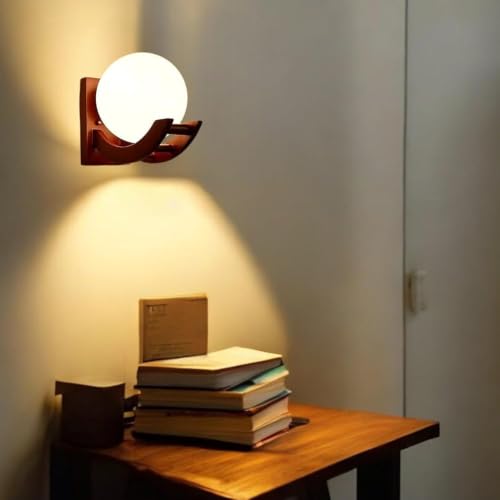 Image of GreyWings Wooden & Glass Wall Light for Home, Cherry & White Decorative Wall Lamp with E27 Holder, Antique Wall Light Bulb Not Included, Pack of 4