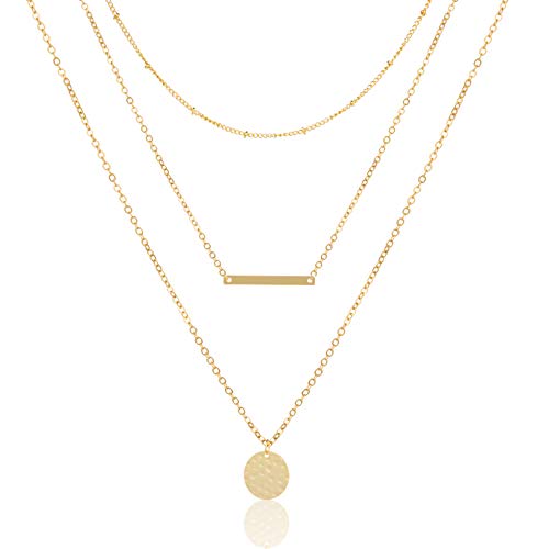 Gold Layered Necklaces for Women - 14K Gold Plated Handmade Multilayer Bar Pearls Coin Disc Moon Butterfly Medallion Adjustable Dainty Layered Choker Necklaces for Women Jewelry