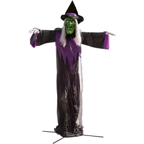 Haunted Hill Farm 15-ft. Animatronic Scary Talking Witch with Touch Activated Lights and Sound, Battery-Operated Outdoor Halloween Decoration