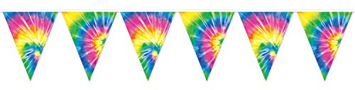 Beistle 1960s Tie Dyed Pennant Banner Indoor/Outdoor Hanging Dcor For 60s Theme and Birthday Party Supplies 11 x 12