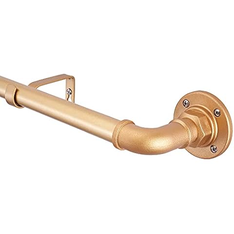 1" Industrial Pipe Curtain Rod，Wall-Mount Window Curtain Rods for Windows 28 to 48 Inch，Indoor and Outdoor，Gold Cover