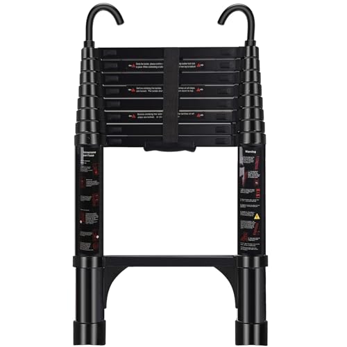 ARCHOM Telescoping Ladder 8.5 FT - Aluminum Telescopic Ladder with Hooks - Folding Extension Ladders for Home Work Loft Roof Attic RV Ladder with EN131 Certification - 330lbs Max Capacity (Black)