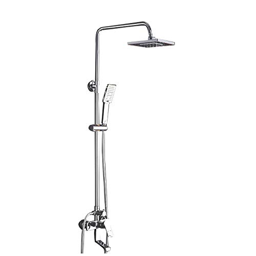 Badezimmer Duschset, Duschsystem Riser Rail DuschsäUle DREI Funktion Quadrat Duschkopf Messing Hand Dusche Wannenauslaufhahn, Chrom