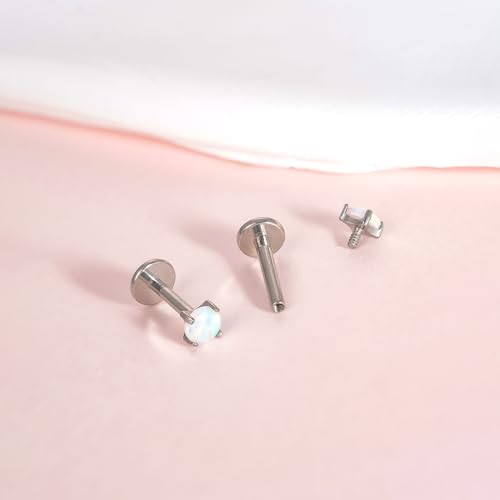 Limerencia 2Pcs 18g Titanium Internally Threaded Tragus Piercing Jewelry Nose Studs Flat Back Earrings Labret, Lip, Helix, Cartilage, Conch, Medusa Piercing for Women Men Sensitive Ears2