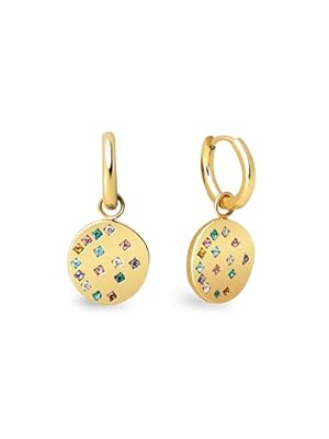 SINGULARU - Pendientes Aro Bling. Colgante de Acero Inoxidable con Baño en Oro de 18Kt. Cierre Congo/Click. Joyas para Mujer