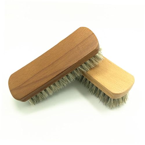 KOMBIUDA 2 Piezas Cepillo para Zapatos de Pelo de Caballo con Mango de Madera de Unidades para Limpieza y Abrillantado de Cuero Incluye Cepillo y Cuidado y Restauración de Calzado