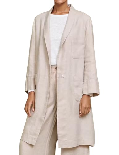 IDEALSANXUN Womens Long Cotton Linen Blazer Casual Lightweight Spring Jackets