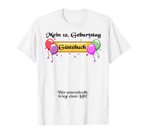 Libro de visitas firmado para cumpleaños de 12º cumpleaños para niños y niñas. Camiseta