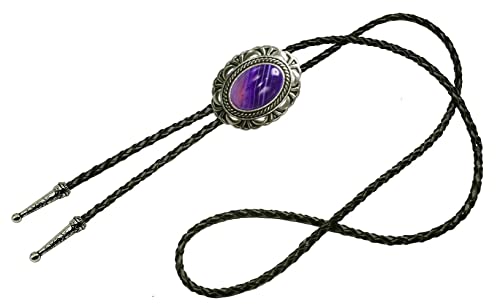 Image of Moranse Bolo Tie with Natural Tiger Eye Stone Celtic Style Genuine and Cowhide Rope