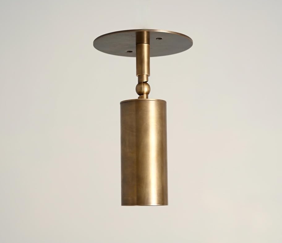 Modern Adjustable Brass Ceiling Spotlight Fixture - Mid Century Cylinder Directional Focus Light - Handmade Metal Ceiling Lamp for Kitchen, Bedroom, Living Room, Gallery Décor (Raw Brass)