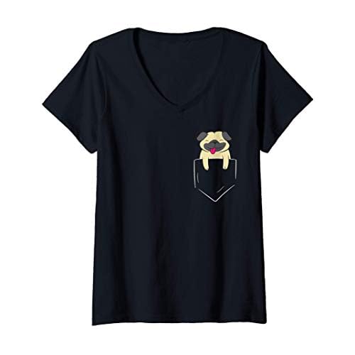 Damen Mops In Tasche Pug Hundebesitzer Haustier Hund In Tasche T-Shirt mit V-Ausschnitt